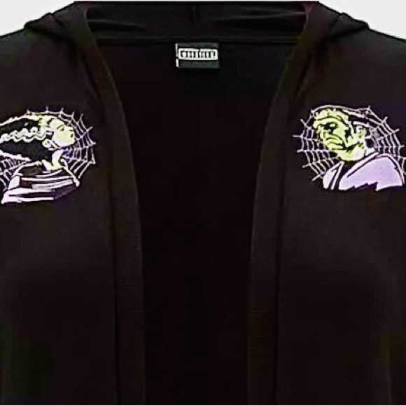 Torrid Universal Monsters Frankenstein Bride Hooded Black Embroidered Cardigan 2 - Picture 5 of 14